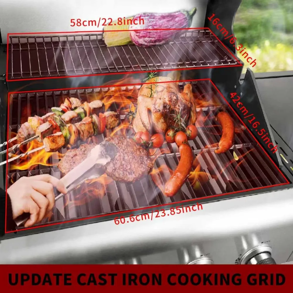 53000 BTU Gas Grill & Enameled Cast Iron Grates, 4 Main & Side Burner Propane Patio Garden, Custom view 4