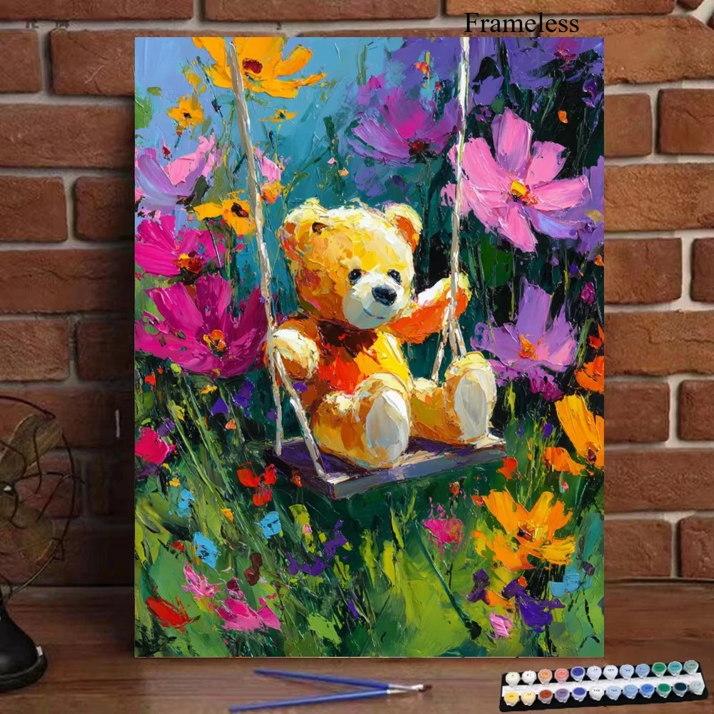 Resin Art On Canvas - Painting By Numbers A Teddy Bear