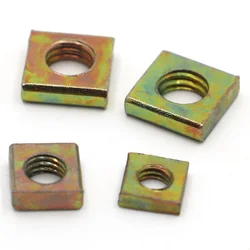 50pcs DIN562 Color Zinc Plated Steel Square Nuts Without Bevel Block Square Quadrangle Galvanized Pressed Nuts M3 M4 M5 M6
