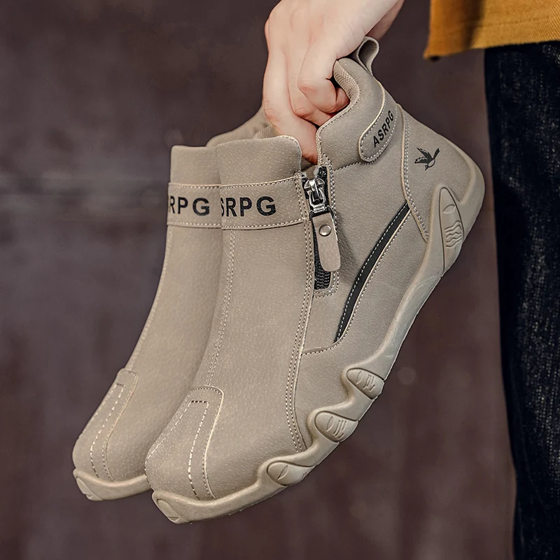 

Fashion Leather Men Casual Shoes Comfortable Man Sneakers Designer Short Boots Outdoor Lightweight Flats Anti Slip Walking Shoes