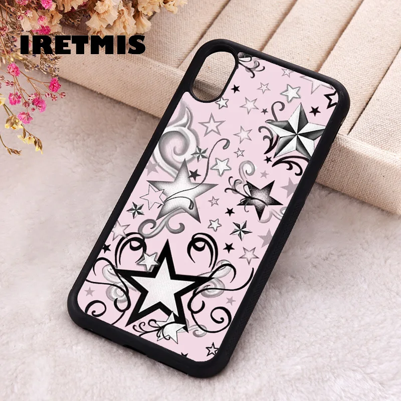 Iretmis Phone Cover Case for iPhone 6 6S 7 8 PLUS X XS XR 11 12 13 MINI 14 15 PRO MAX Rubber Silicone Star Tattoo