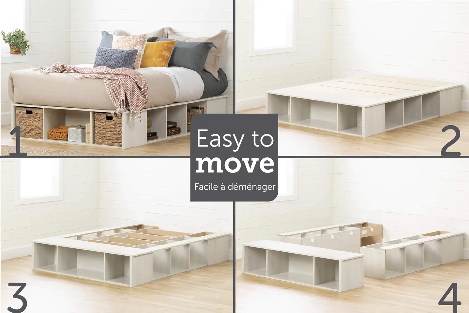 Avilla Full Storage Bed With Baskets, Double, Winter Oak And Rattan