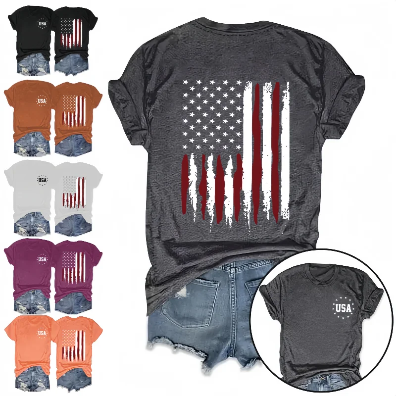 

Women's American Flag Print T-Shirt Independence Day Short Sleeve Crew Neck Casual Top 4th of July 2024 Patriotic Festival Tee