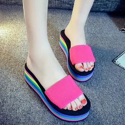 Open Toe Women Wedge Sandals Thong Flip Flops Platform Slippers Summer Beach Outdoor Slides Woman Height Increased Sandals