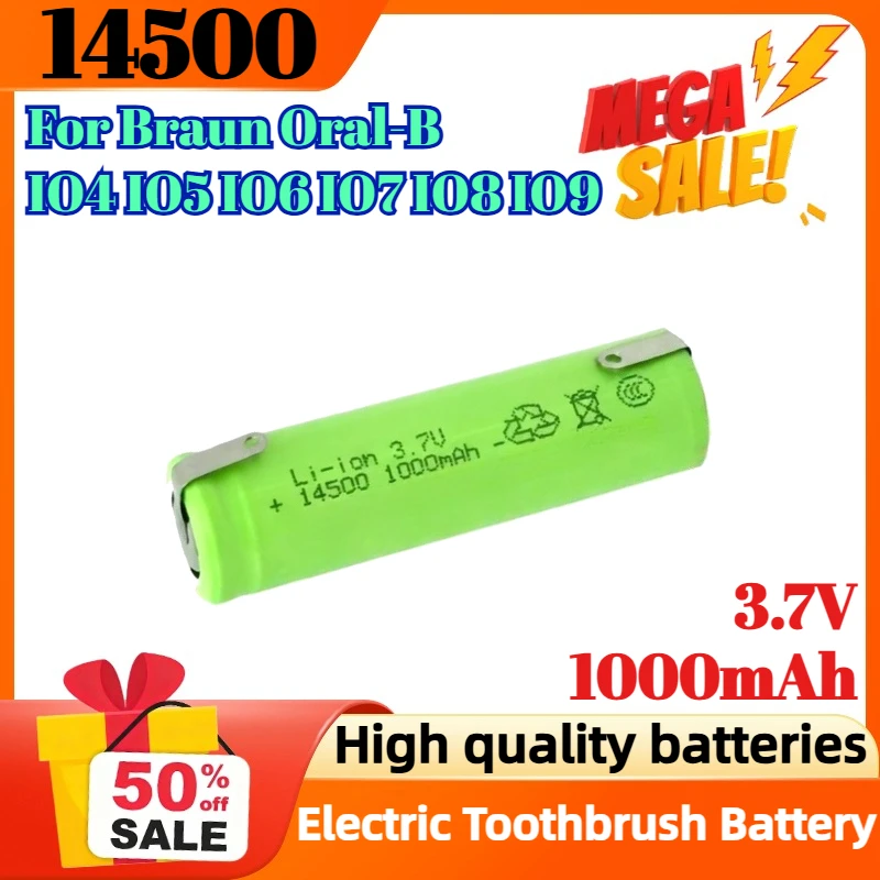 

14500 3.7V 1000mAh Electric Toothbrush Battery for Braun Oral-B IO4 IO5 IO6 IO7 IO8 and IO9 Toothbrushes