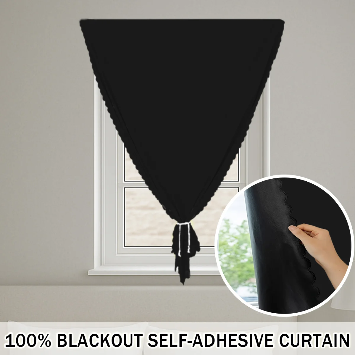 1 Piece, Solid Color Portable Self-Adhesive Blackout Curtain, Black Lining, 100% Blackout, Privacy Protection, Lightweight and Easy to Install, Polyester Material, Washable, Includes Velcro, Suitable for All Seasons, Simple Home Window Sunshade Decoration, Suitable for Bedroom, Living Room, Kitchen, Office, Basement, Room Darkening