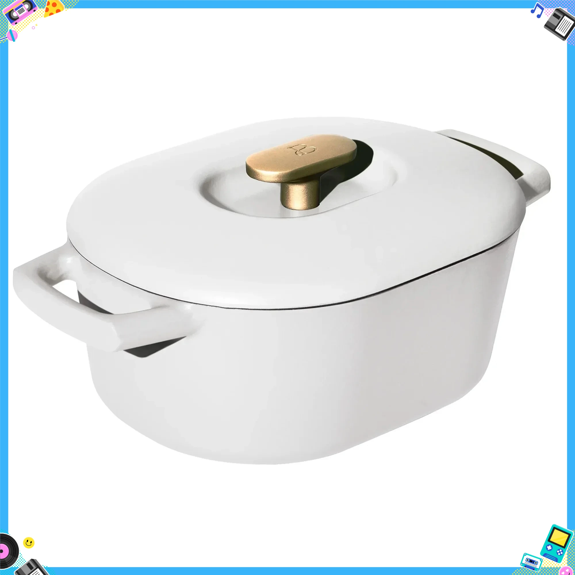 

6QT White Enamel Dutch Oven, Versatile Kitchen Pot for Baking, Braising, Frying, Perfect for Family Cooking & Gifting