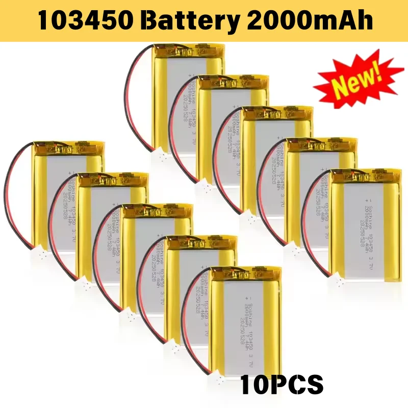 

103450 3.7V 2000mAh Polymer Lithium Rechargeable Battery jst PH 2.0mm 2pin plug for Camera GPS navigator MP5 Bluetooth Headset