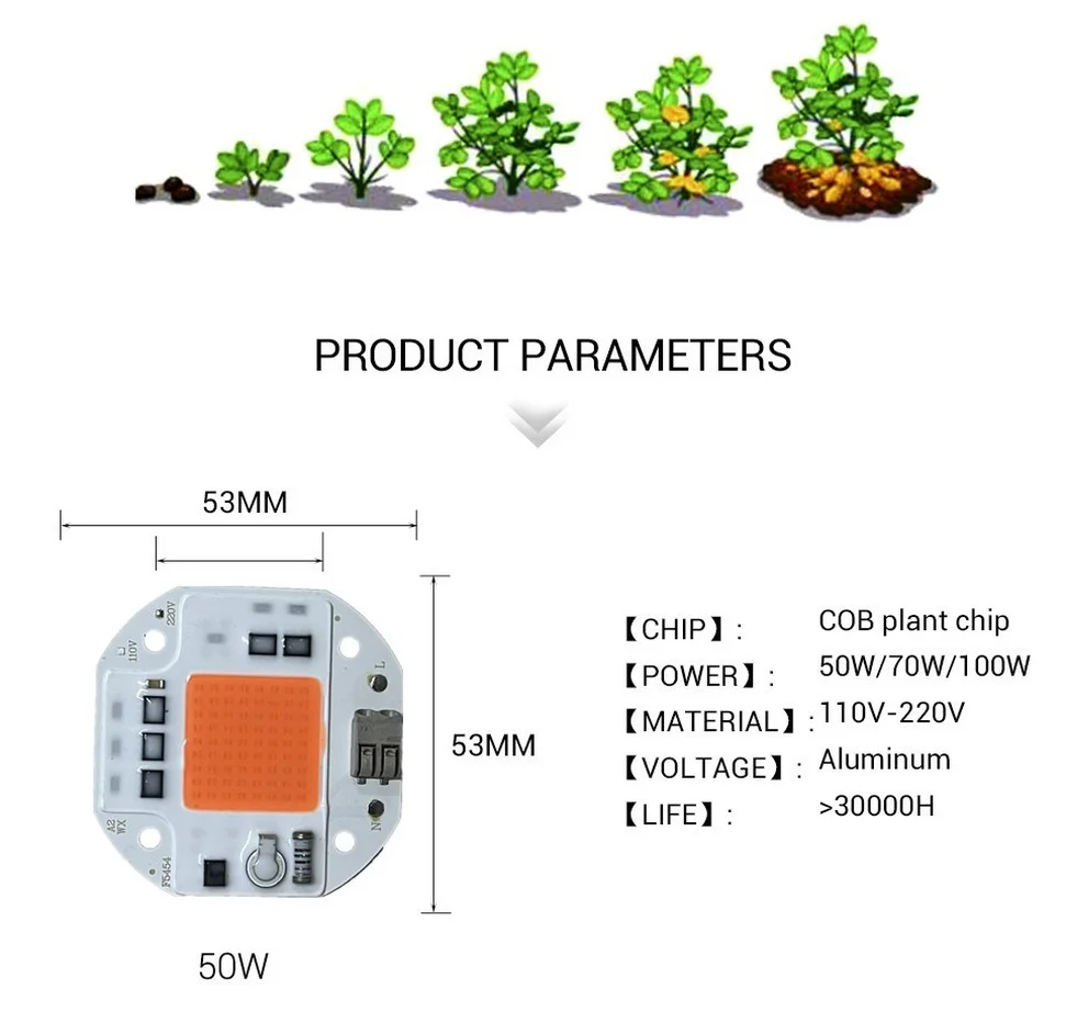 COB Grow LED Chip Full Spectrum LED Grow Light Lamp 100W 70W 50W senza saldatura Phyto Lamp per piante Indoor Grow Tent Fitolampy