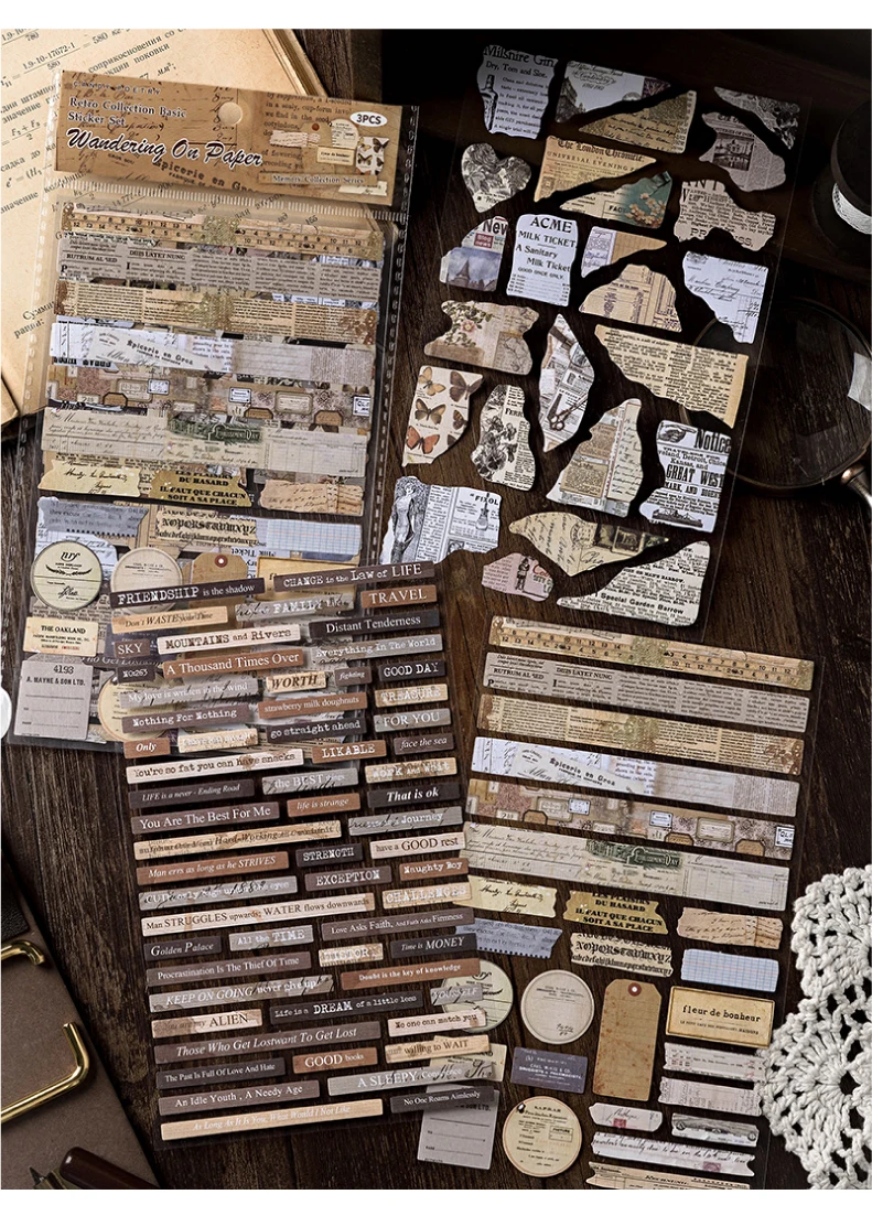 3 Stück große Vintage-Aufkleber aus geflochtenem Papier, dekoratives Scrapbooking-Tagebuch, Album, handgefertigtes Junk-Tagebuchzubehör – Detail 13