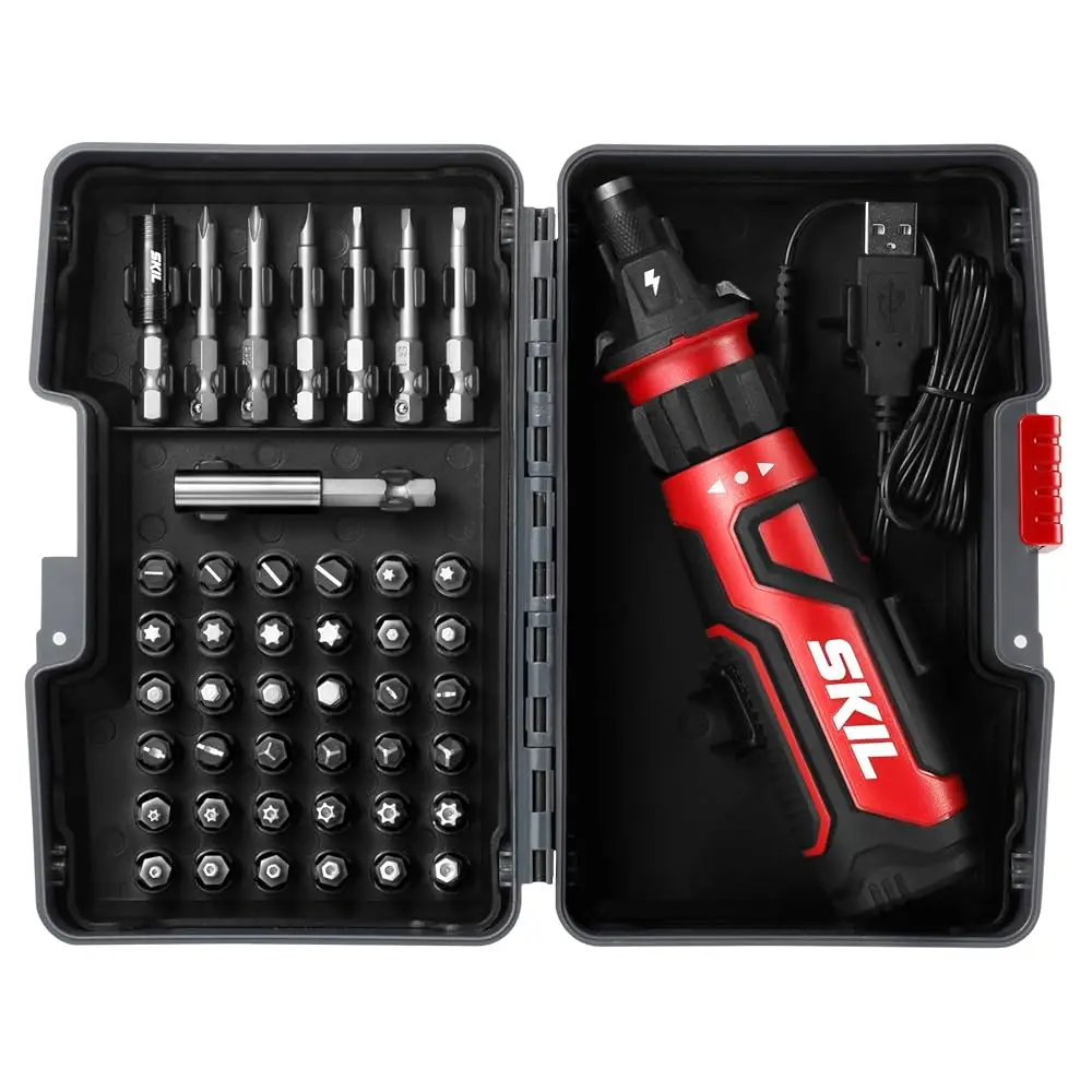 

Rechargeable 4V Cordl Screwdriver With Circuit Sensor Technology Ludes 45Pcs Bit Set, Usb Charging Cable, Carrying Case -