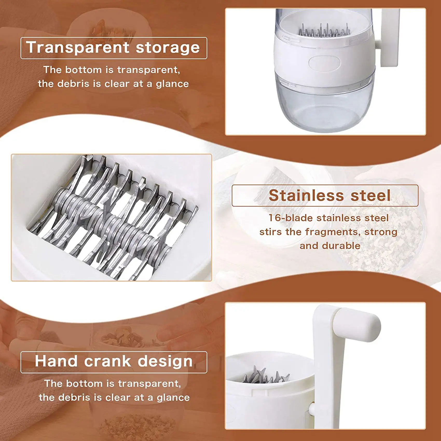 BAAJ-2X Nut Chopper Grinder Hand Crank For Nuts Walnut Pecans, Kitchen Multichopper Shredder For Making Toppings