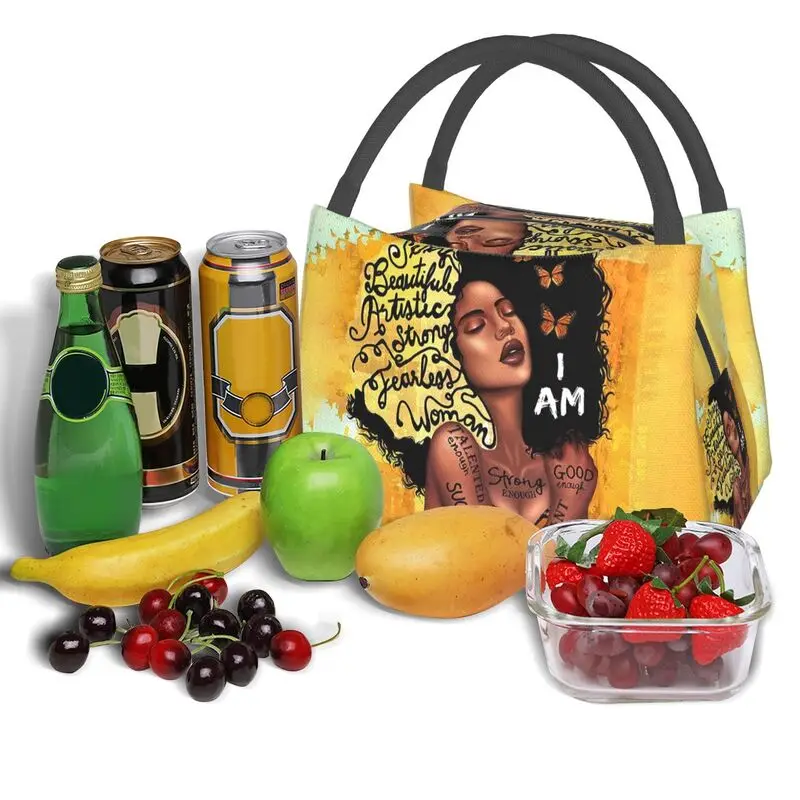 American African Girl Black Women Insulated Lunch Bag Resuable Cooler Thermal Bento Box per lavoro School Picnic Food Lunch Tote