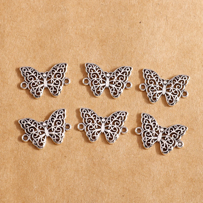 30pcs 20x14mm Retro Silver Color Hollow Butterfly Charms Connector for Jewelry Making DIY Handmade Bracelets Necklaces Accessory