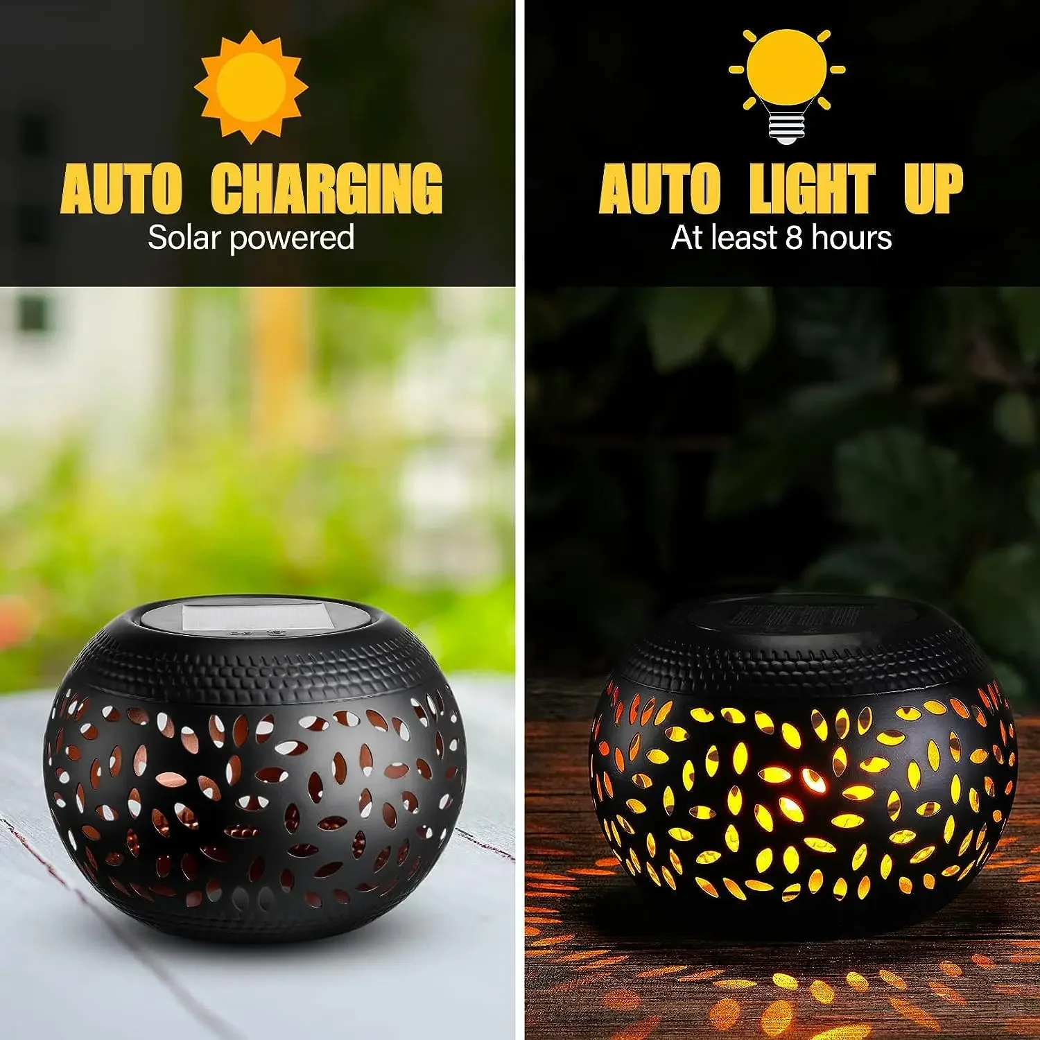 قطعة واحدة من فانوس الحديقة LED بالطاقة الشمسية - فانوس معدني أنيق بيضاوي الشكل يعمل بالطاقة الشمسية، مقاوم للماء مع إسقاط الظل للفناء الخارجي