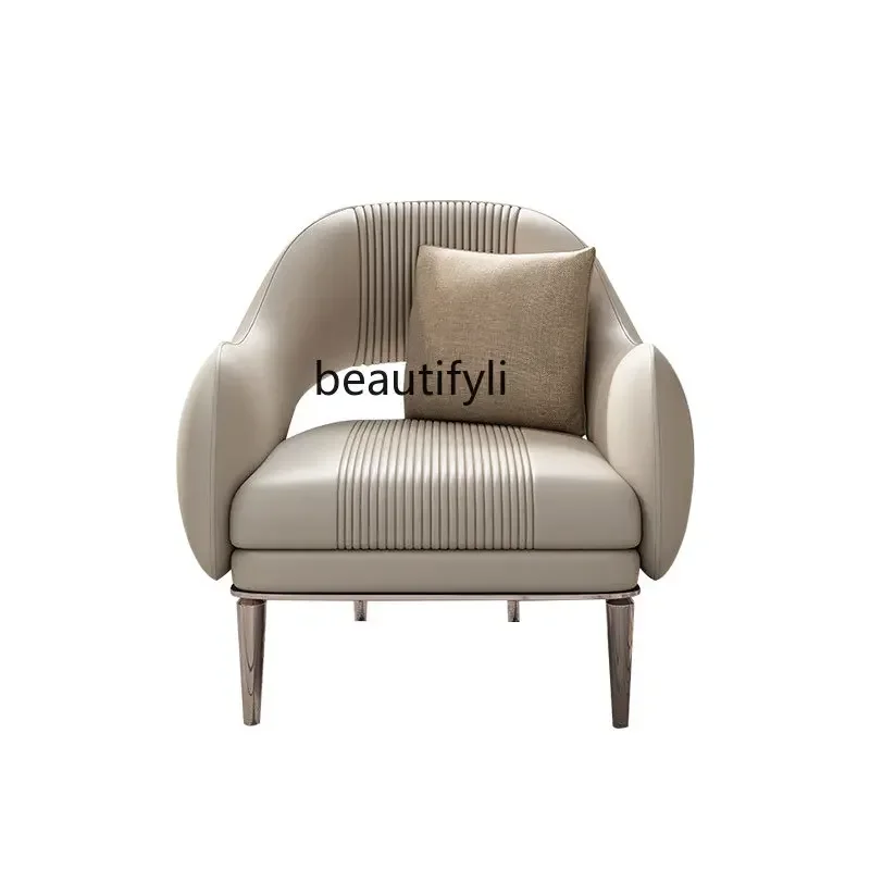 

0Italian Leisure Chair Living Room Balcony Fabric Lazy Lying Chair Leather Single Sofa Light Luxury