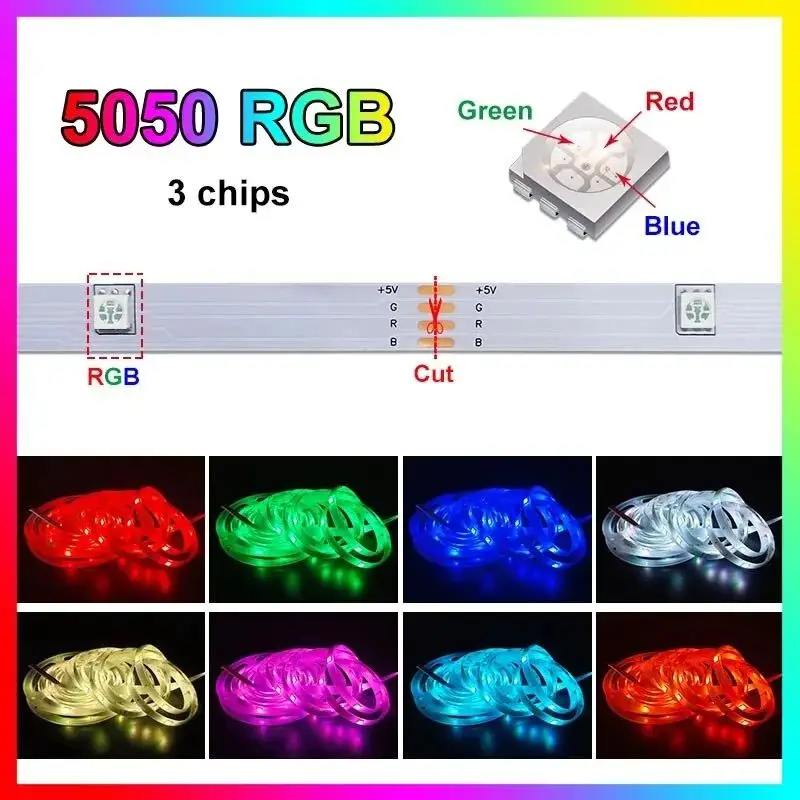 USB LED 스트립 조명, 색상 변경, 5050 RGB LED 조명, 리모컨 유연한 램프 테이프, 방 장식 TV 백라이트