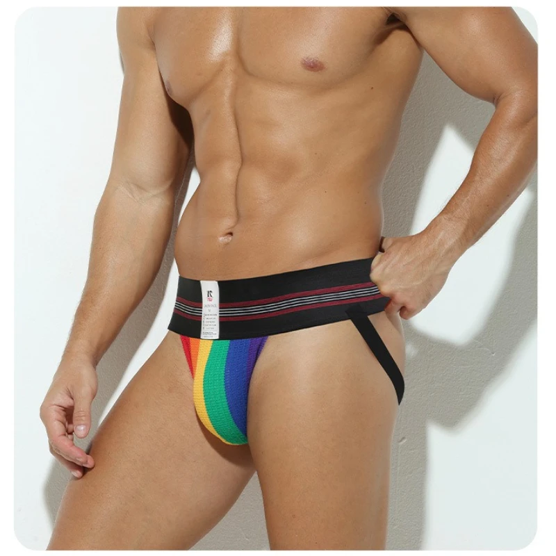 

Rainbow High Elastic Jockstrap Thongs for Men U Convex Pouch Performance Workout Athletic Supporters Sexy Backless Underwear