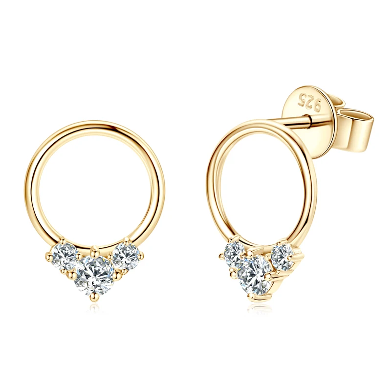 IOGOU Real 925 Silver Plated Gold Circle Stud Earrings Simple D Color Moissanite Drop Earrings Daily Wear Jewelry for Women OL