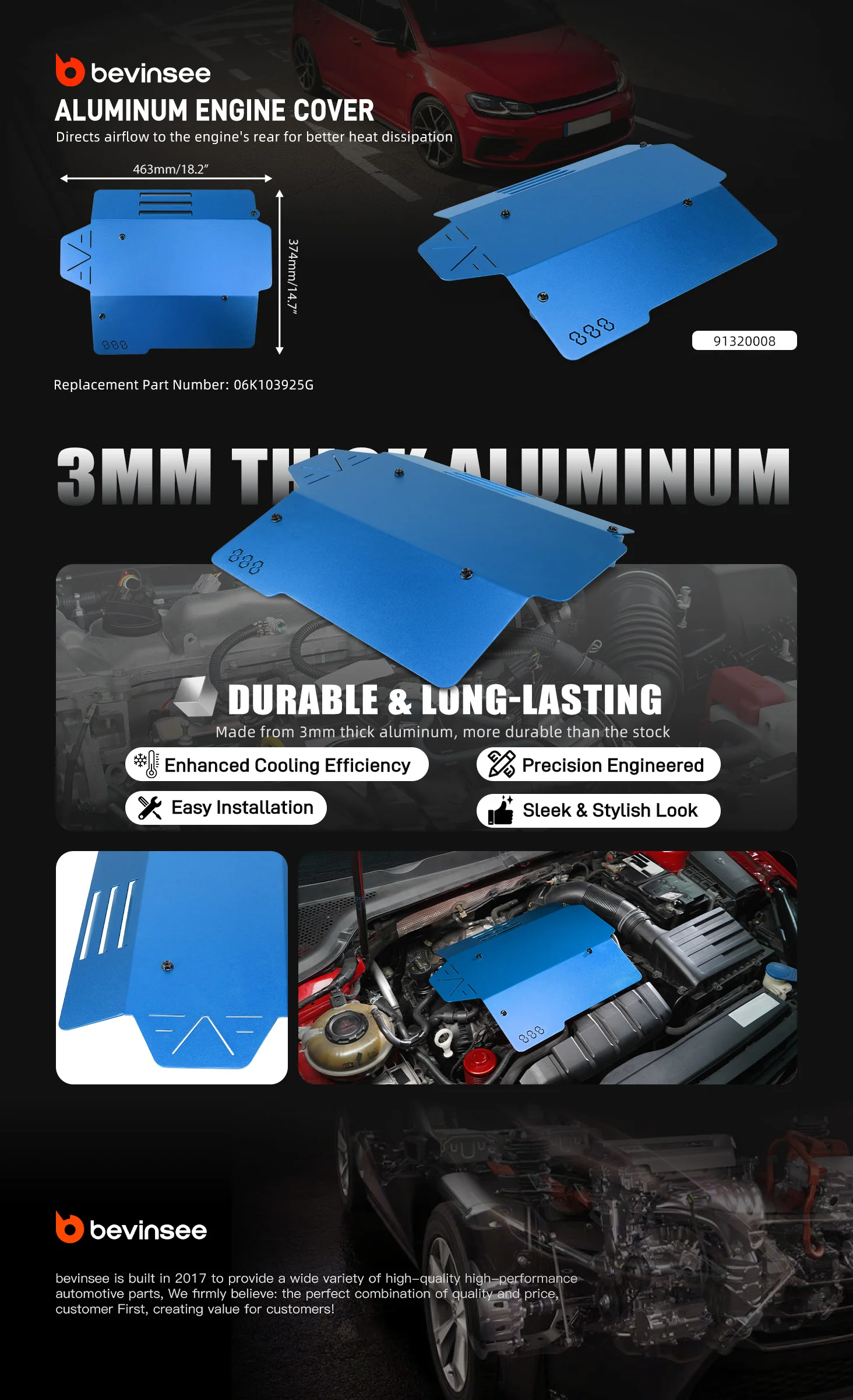 (EU-Lagerbestand) Motorabdeckung für VW Golf MK7/7.5 GTI, Arteon 2.0L, Atlas 2.0L, Jetta GLI 2.0L, Ersatz für 06K103925G – Detail 2