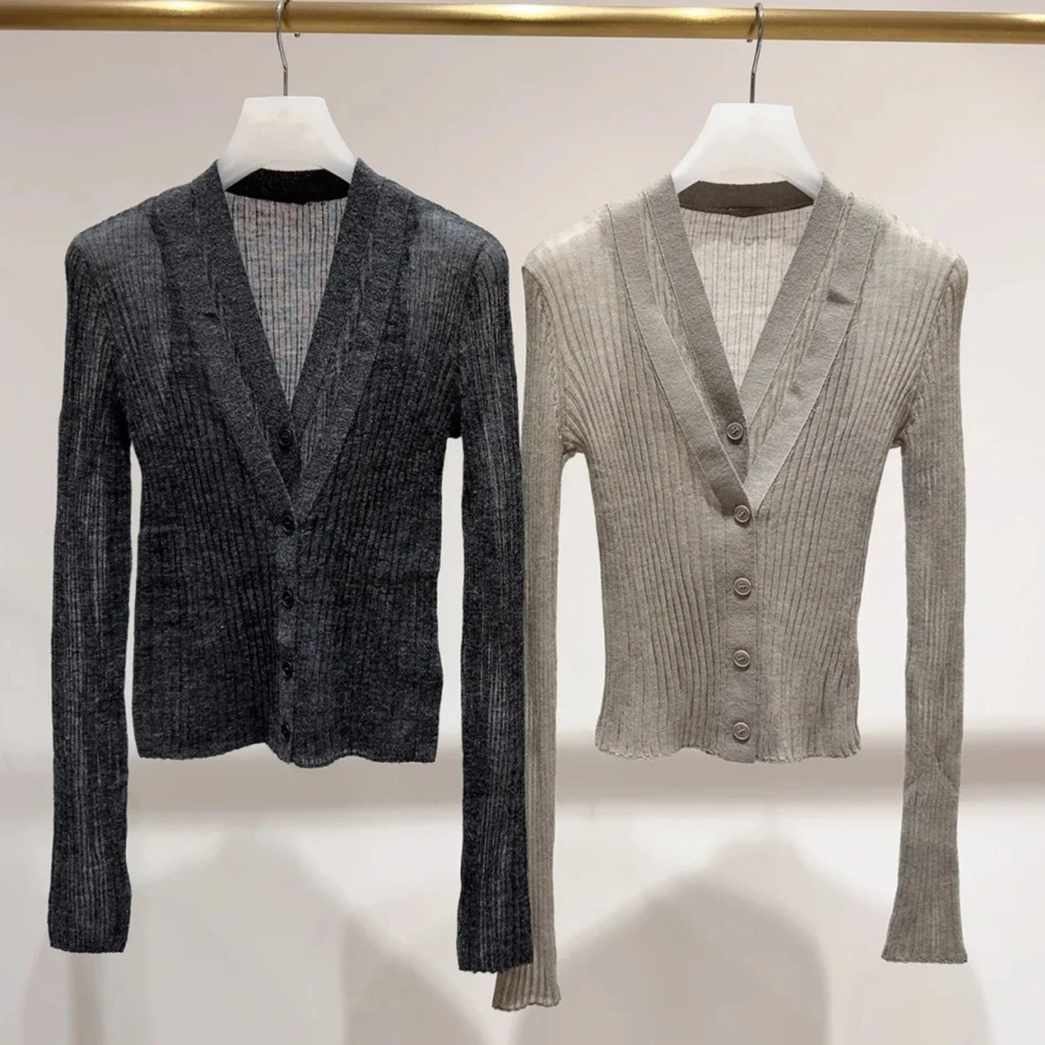 

ay V-ne Long Sve Вязаный открытый кардиган South Oil Высококачественный женский модный осенний новый микро-прозрачный французский свитер...