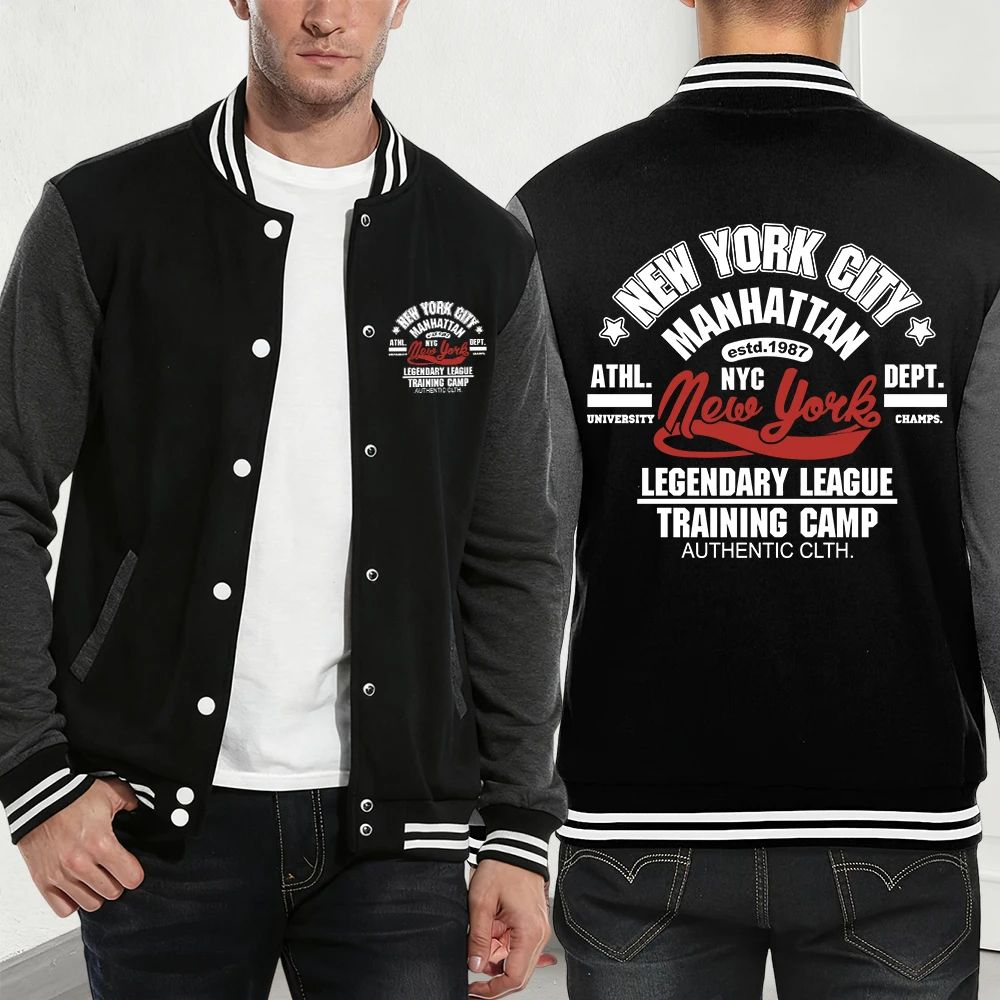 

Нью-Йоркский городской бейсбольный трикотаж с аутентичными принтами, мужские осенние флисовые теплые пальто, уличные свободные куртки, повседневная мужская одежда с карманами