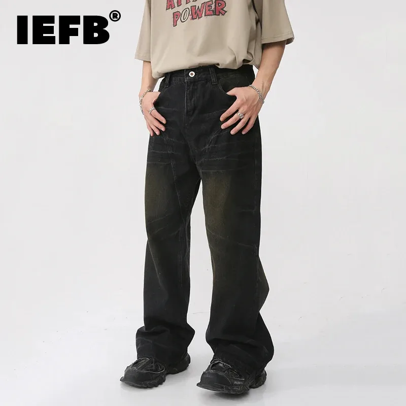 IEFB Stock--spring New Trendy Men Wear Wide Leg Pants Straight Jeans Elastic Waist Casual Trousers