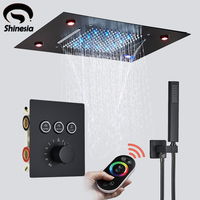 Shinesia Black Thermostat Rainfall Concealed Shower Set Led Hidden Shower System Waterfall Built-In Shower Faucet Remote Control