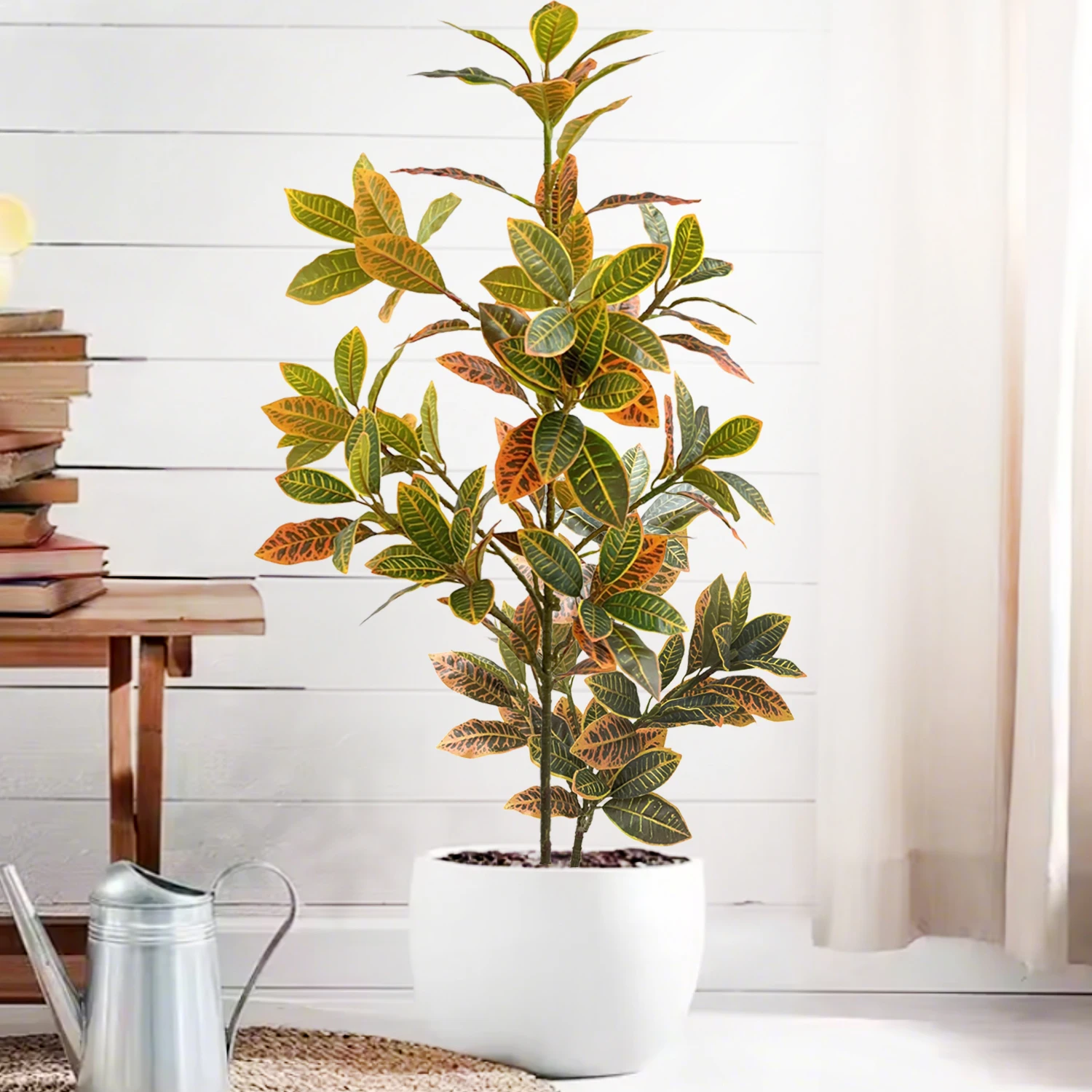 Planta Artificial de 32-120cm, árbol de Banyan falso, ramas de árbol de Banyan tropicales, hojas rojas de plástico para decoración del jardín del hogar