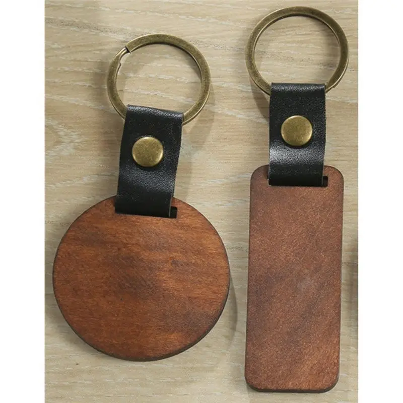 

* Отличный деревянный брелок, деревянная заготовка для лазерной гравировки, брелок для ключей с кожаным ремешком, незавершенный прямоугольный круглый деревянный брелок
