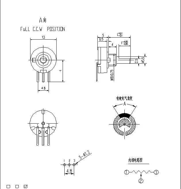 [BELLA]Taiwan B5K model airplane remote control potentiometer switch 90 degrees--10PCS/LOT