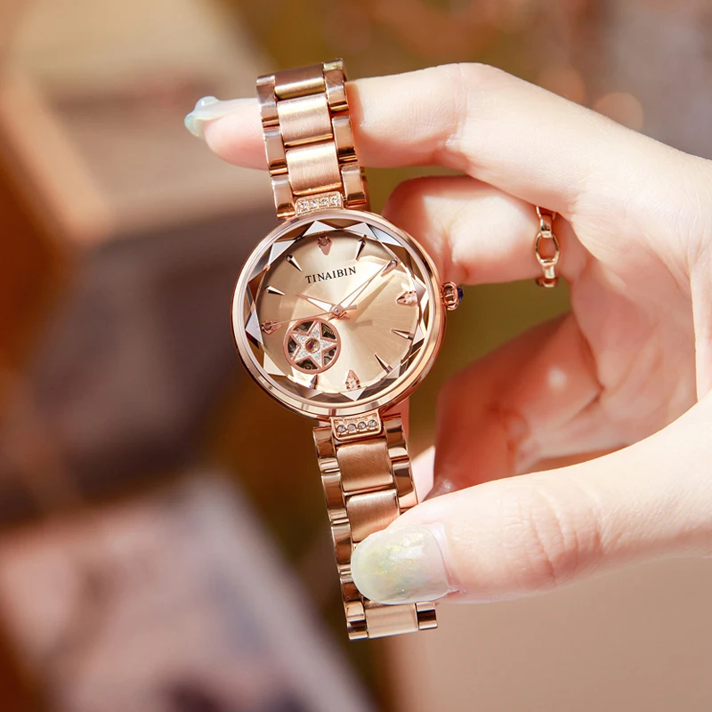 

TINAIBIN High End Lady Woman Watches Waterproof Skeleton Automatic Mechanical Fashion Rose Gold