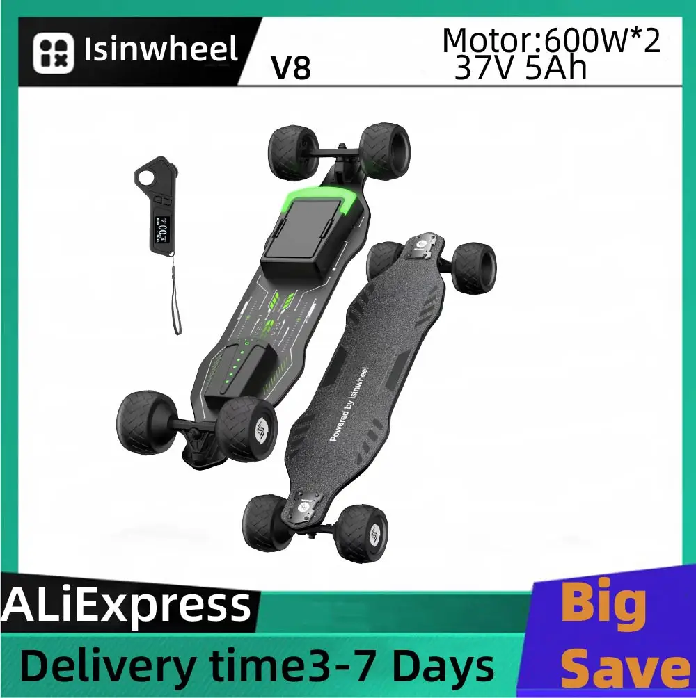 

Isinwheel V8 Adult Electric Skateboard 600W*2 Dual Motor 37 V 5Ah Battery f-road wheels E-skateboard E-scooter