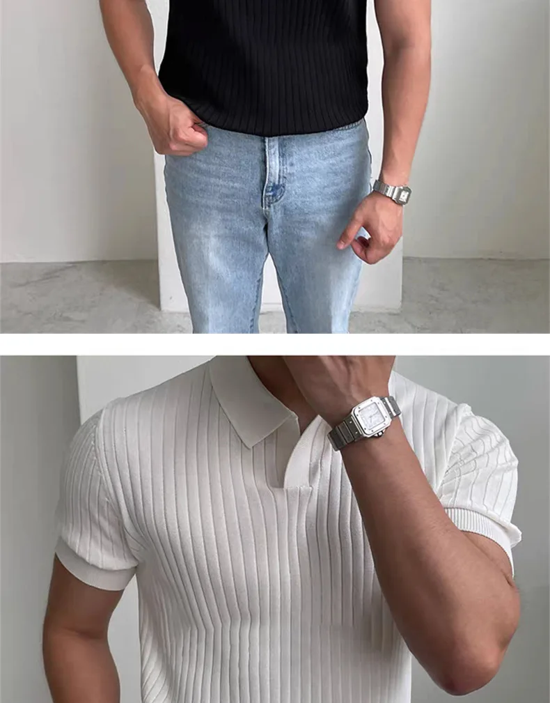 Herren Sommer Slim Fit Poloshirt mit Kragen, Jungen Koreanischer Stil, Einfarbiges Kurzarm-Freizeitoberteil, Herren Casual Pendler Leichtgewicht-Hemd – Detail 10
