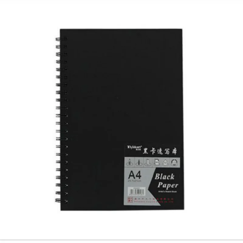 

New A4 Black Card Book 120 Pages Black Card Paper Inner Page Coil Book Graffiti A3 Photo Album DIY Black Sketchbook Notebook