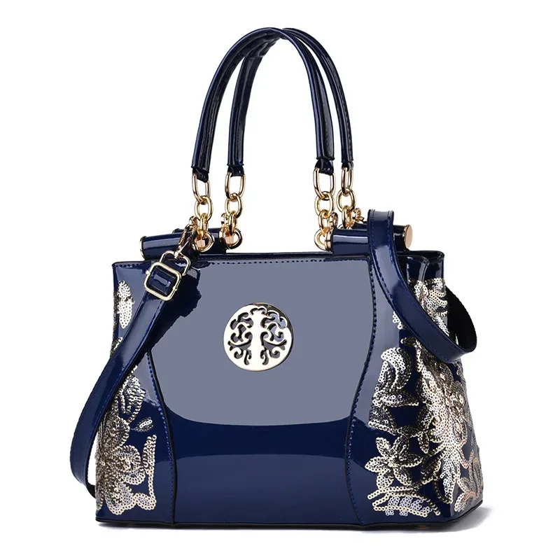 JBTP New Female Crossbody Bag Floral Handbag Casual Tote Bags Embroidery Handbag Women Evening Bags Patent Leather Shoulder Bag