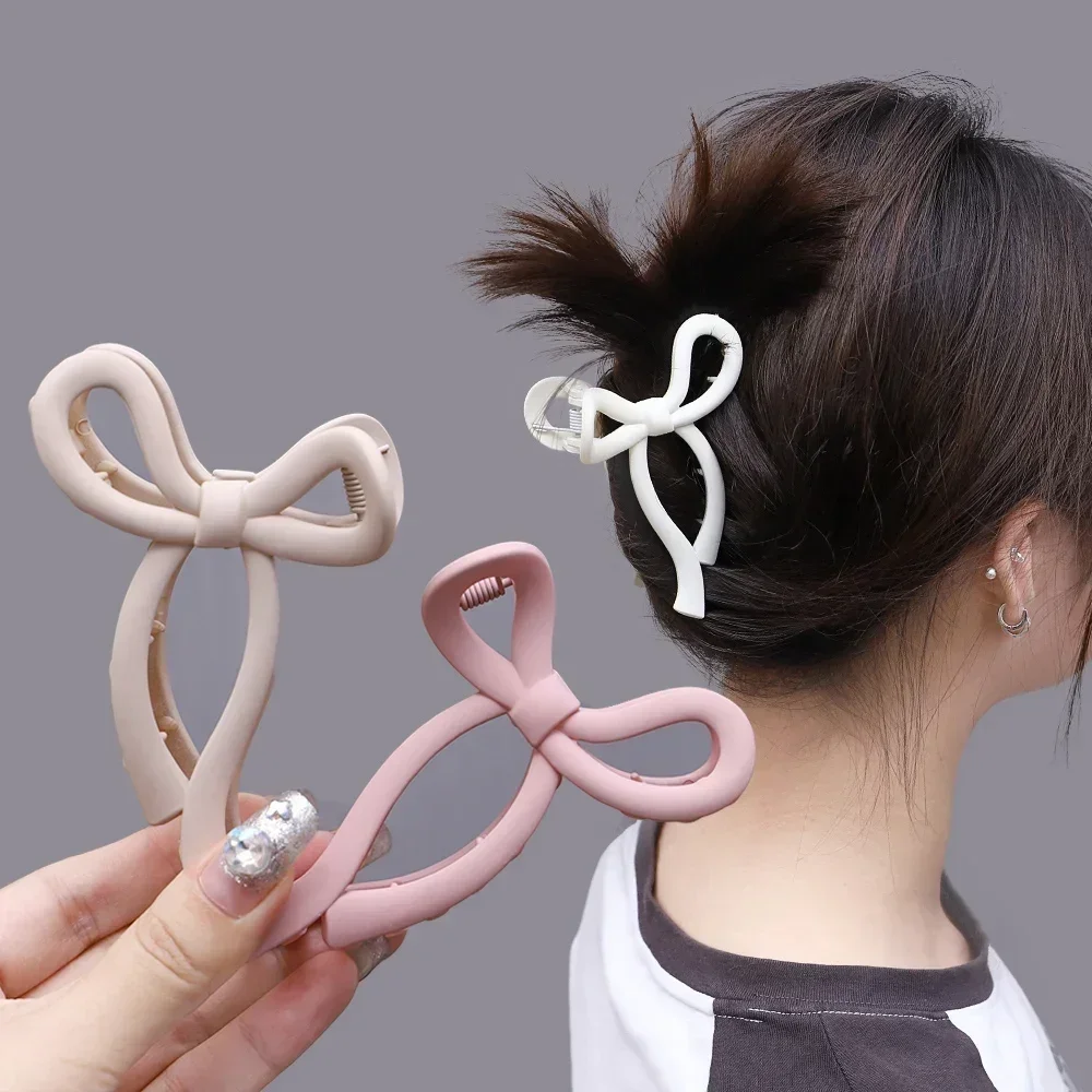 Fashion Bow Hair Clips Matte Flower Hairclaws Large Plumeria Women Hair Accessories Braided Ponytail Support Phone Line Headband