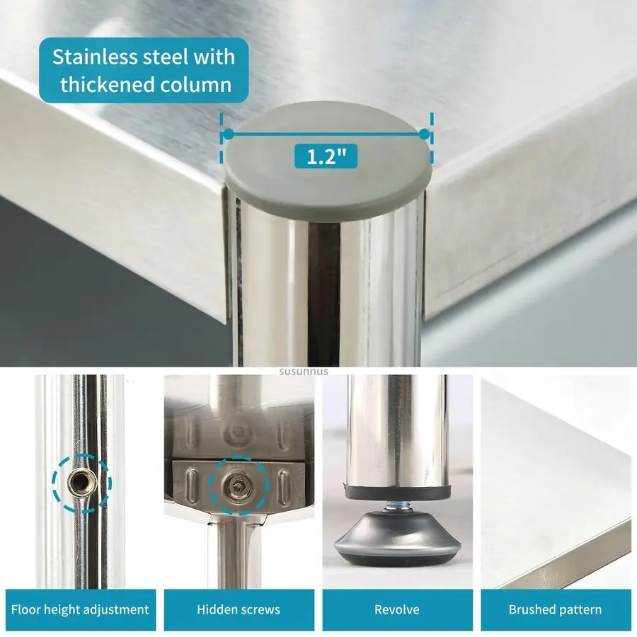 5-laags roestvrijstalen plank, zware rekken voor keuken, garage, industriële opslag, keukenplanken verstelbare voeten, gemakkelijk