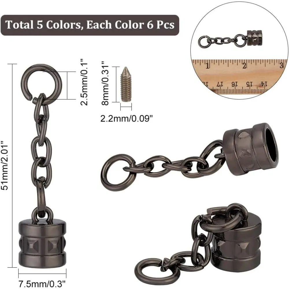 30 Sets 5 Colors Alloy Tassel Cord End Cap Glue-in End Cap Leather Cord Zinc Alloy Cord Ends with Chain Extender