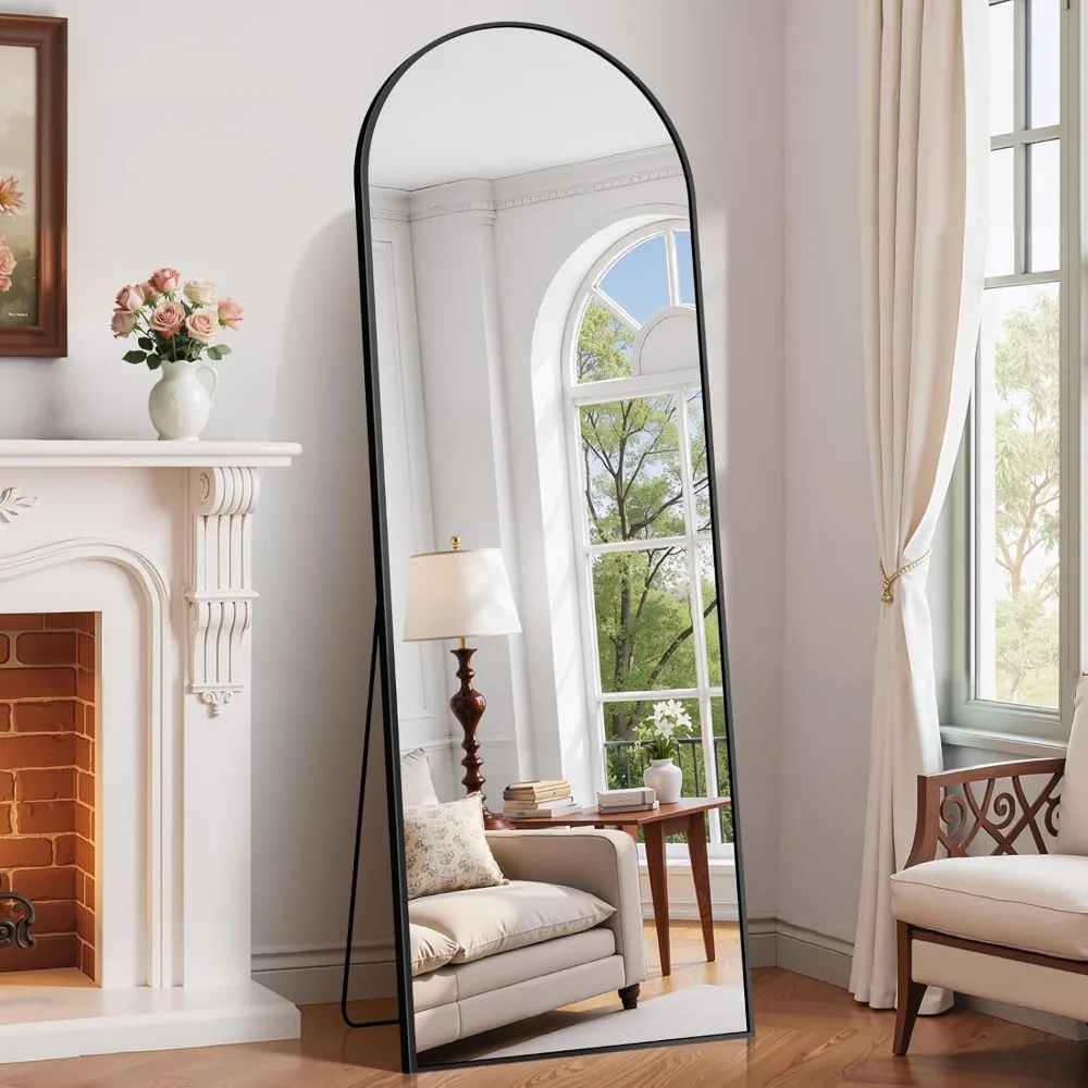 알루미늄 프레임 아치형 전신 거울, 68x22 블랙 스탠드형 바닥 거울, 걸이 및 전신 거울 사용 가능