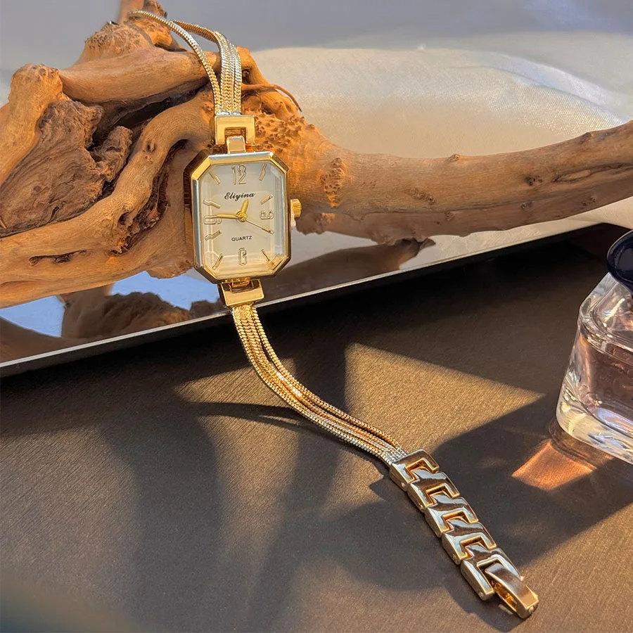 Fashionable Tassel Chain Quartz Watch Rectangle Versatile Elegant Small Size High-End Ladies Wristwatch New Arrival