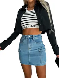 2026 Summer New Women Denim Pocket Workwear Short Skirt Fashion High Stretch Sexy Jeans Mini Skirt Casual Female Clothing S-2XL