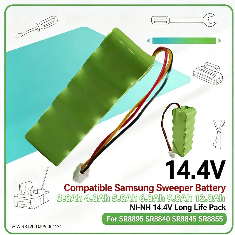 14.4V Ni‑MH Rechargeable Battery 3.8‑12.8Ah For SR8895 SR8840 SR8845 SR8855 VCA‑RBT20 DJ96‑00113C Robot Vacuum