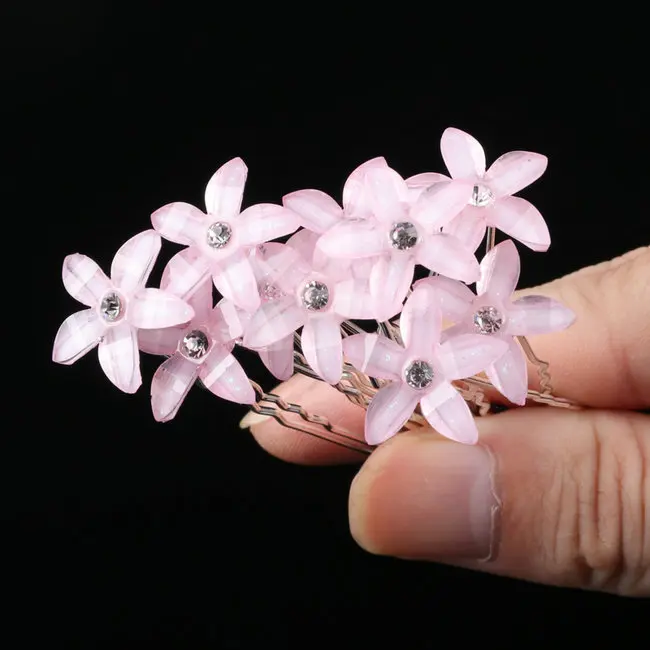 10pcs/set Red Purple Flowers Hairpin Stick Wedding Women Bridal Hairpin U Shaped Hair Clip Hair Accessories Wholesale