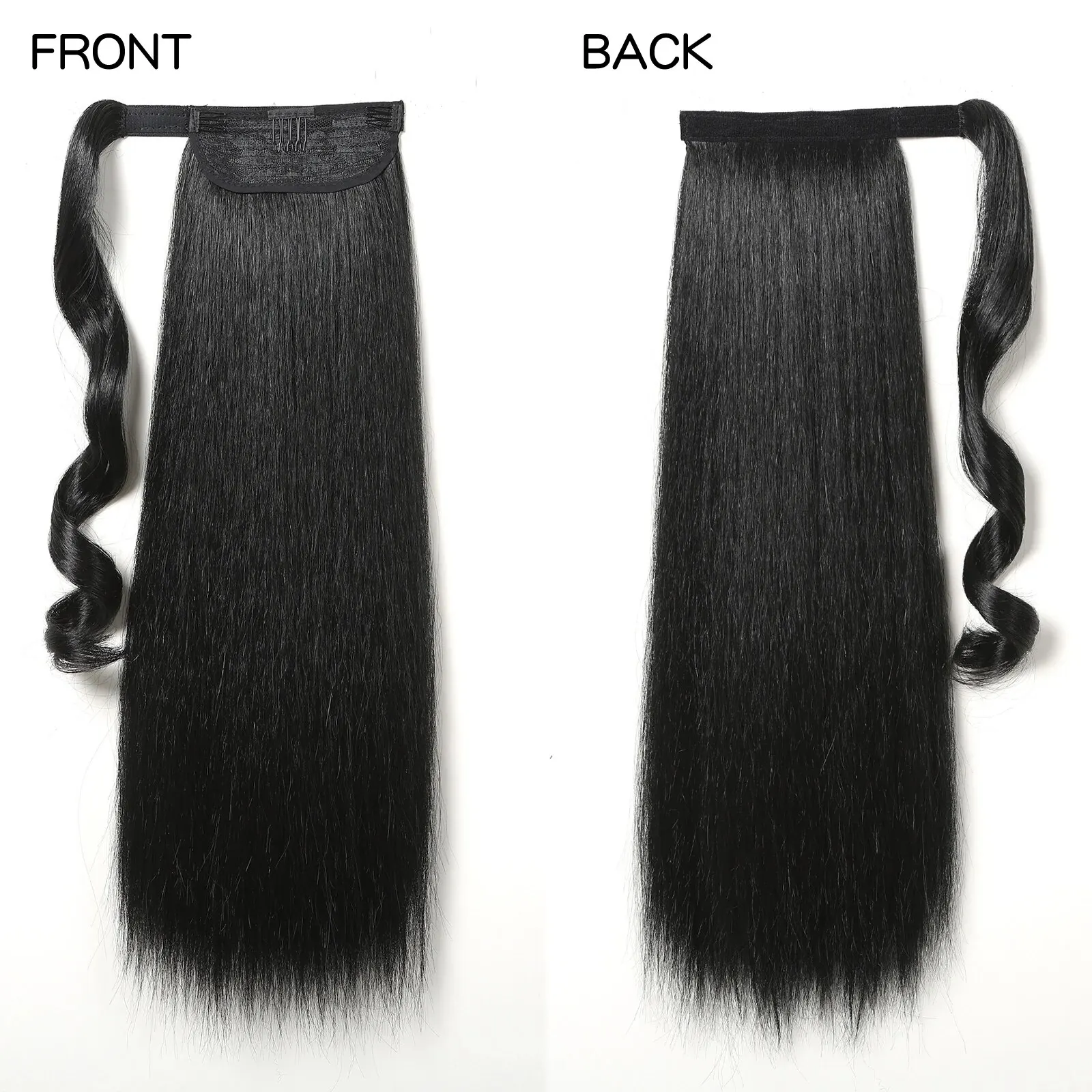 Long Straight Ponytail Synthetic Clip in Hair Extension Black Warp Around Pony Tail Hairpiece for Women Daily Use Heat Resistant