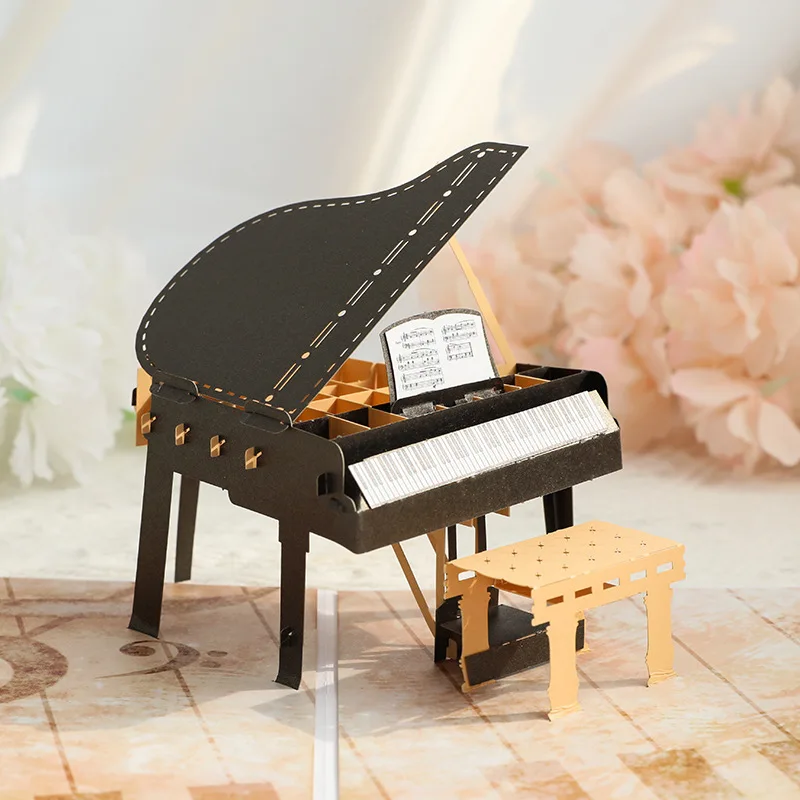 3D personalizado estalam acima os convites do feliz aniversário, cartões, cartão postal, bolo, piano, miniaturas, obrigado cartão, caçoa o presente, novo