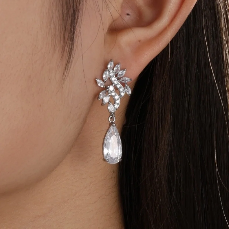 ZAKOL Classic Drop White Cubic Zirconia Dangle Earring Stylish Charms Bridal Earrings For Women Wedding Party Jewelry Wholesale