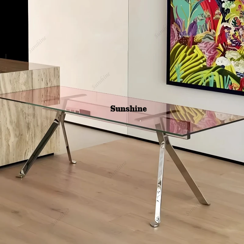 

Italian minimalist tempered glass, modern minimalist design, artistic stainless steel rectangular desk