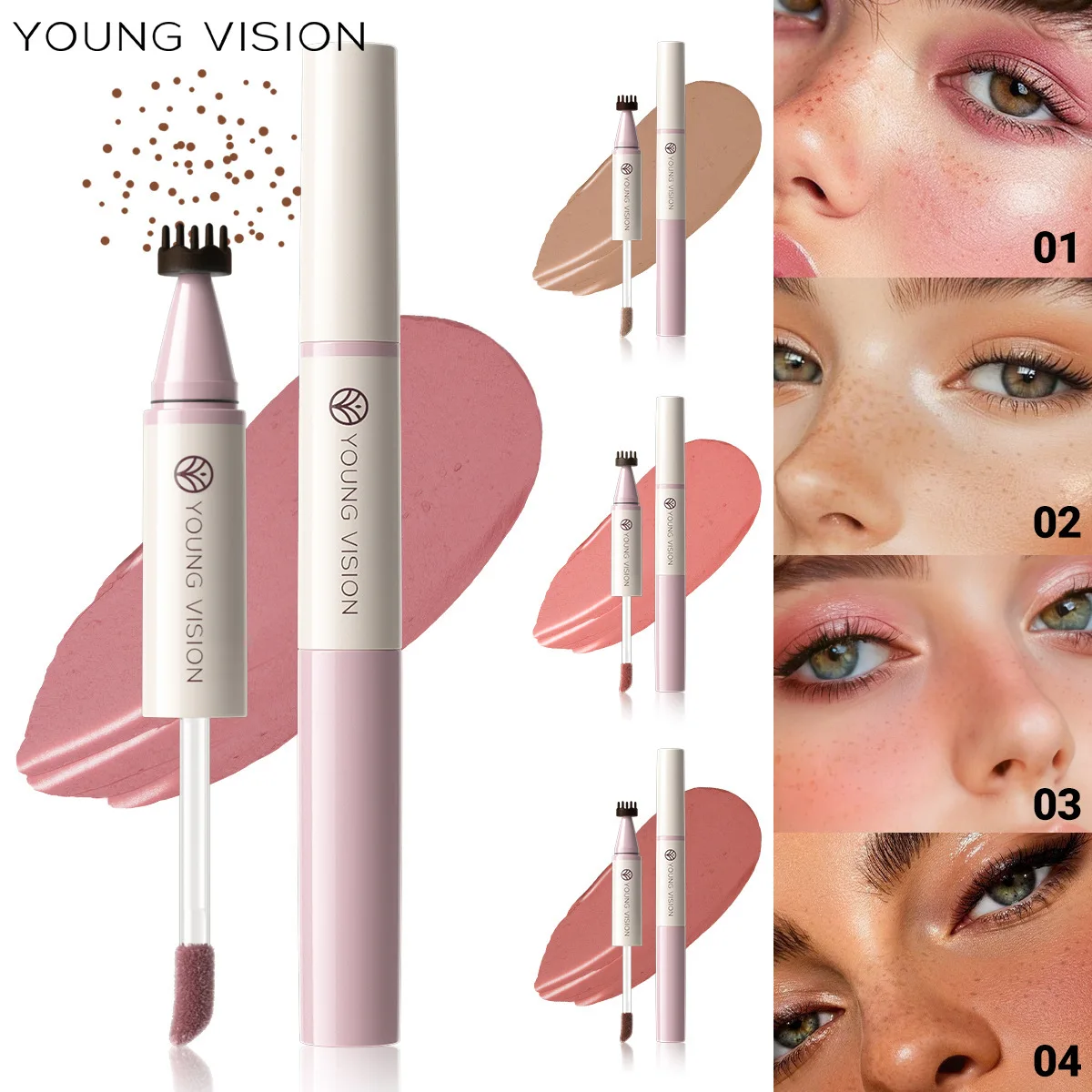 YOUNG VISION Dualhead Freckle Stamp Blush Liquid 4 Shades Seal Design Multiuse Makeup Liquid Pen Long Lasting Natural Cheek Tint