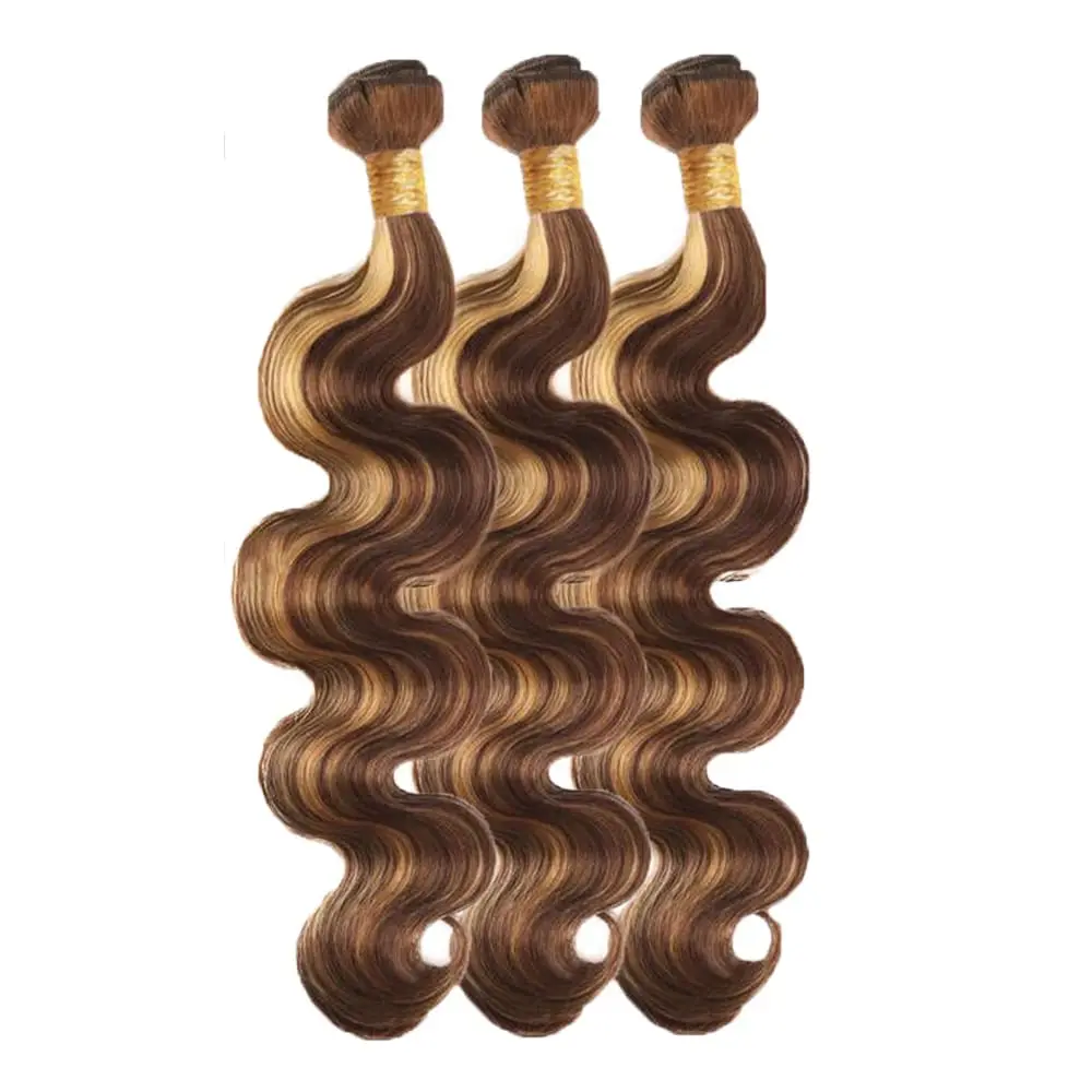 4/27 Highlight Body Wave Bundles Human Hair 30 32 Inch Unprocessed Brazilian Virgin Weave Blonde Human Hair Bundle Extensions